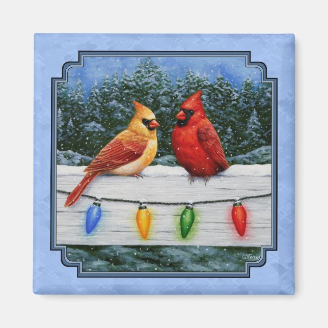Kardinäle und Weihnachtslicht Sky Blue Magnet (Vorne)