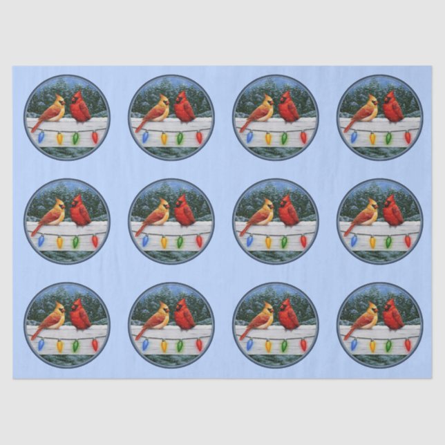 Kardinäle und Weihnachtslicht Sky Blue Seidenpapier (Vorderseite)