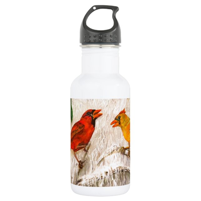 Kardinäle von Roten Vögeln - Liebe singen Edelstahlflasche (Vorderseite)