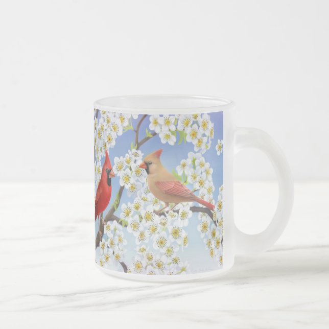 Kardinäle, wenn Apfelbaum-Tasse geblüht wird Mattglastasse (Rechts)