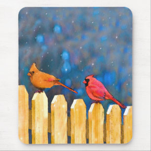 Kardinäle zur Zaunmalerei - Originelle Kunst Mousepad