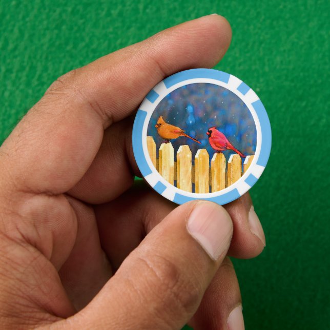 Kardinäle zur Zaunmalerei - Originelle Kunst Pokerchips (Hand)