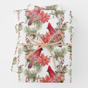 Kardinalkardinale, Beeren und Weihnachtssterne Geschenkpapier Set