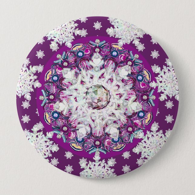 Kardinalrot-Rosette & Schneeflocke Button (Vorderseite)