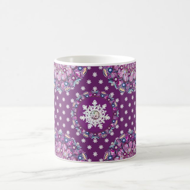 Kardinalrot Rosette & Schneeflocke Kaffeetasse (Mittel)