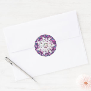 Kardinalrote Rosette & Schneeflocke Runder Aufkleber