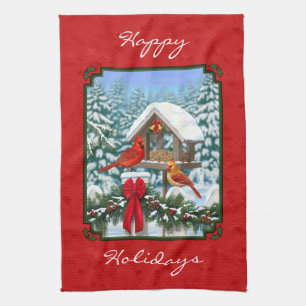 Kardinals Christmas Birdfeeder Red Handtuch