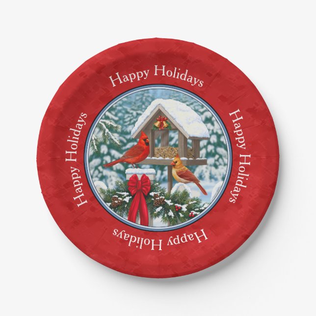 Kardinals Christmas Birdfeeder Red Pappteller (Vorderseite)
