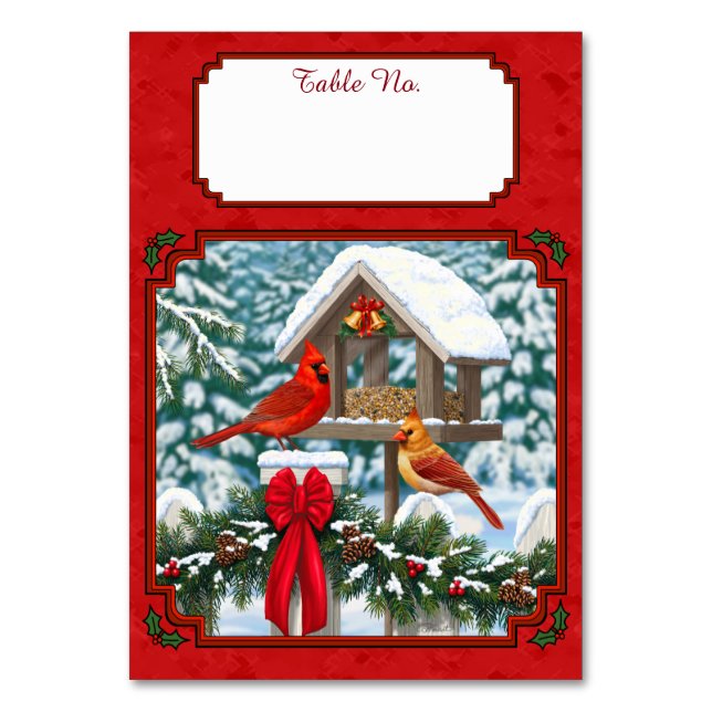 Kardinals Christmas Birdfeeder Red Tischnummer (Vorderseite)