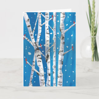 Kardinals in Winter Birch Trees Card Feiertagskarte