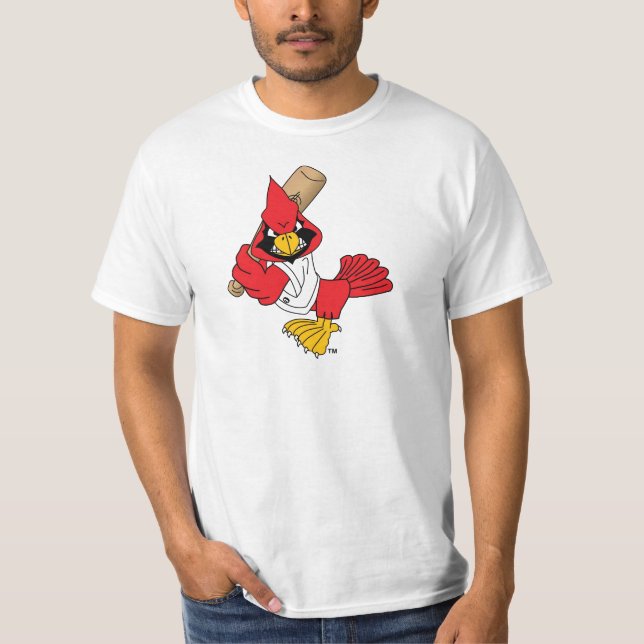 Kardinals-Maskottchen, das Baseball spielt T-Shirt (Vorderseite)
