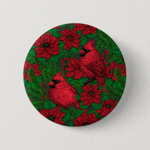 Kardinals und Poinsettia for Christmas Button