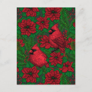 Kardinals und Poinsettia for Christmas Postkarte
