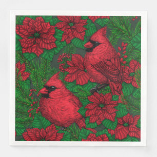 Kardinals und Poinsettia for Christmas Serviette