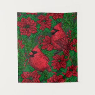 Kardinals und Poinsettia for Christmas Wandteppich