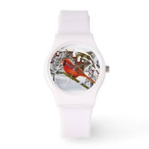Kardinals-Vogel im Schnee Armbanduhr