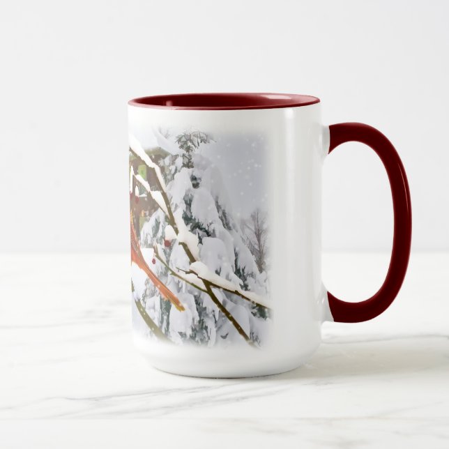 Kardinals-Vogel, Schnee, Winter, Tasse (Rechts)