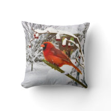 Kardinals-Vogel, Schnee, Winter, Throw-Kissen