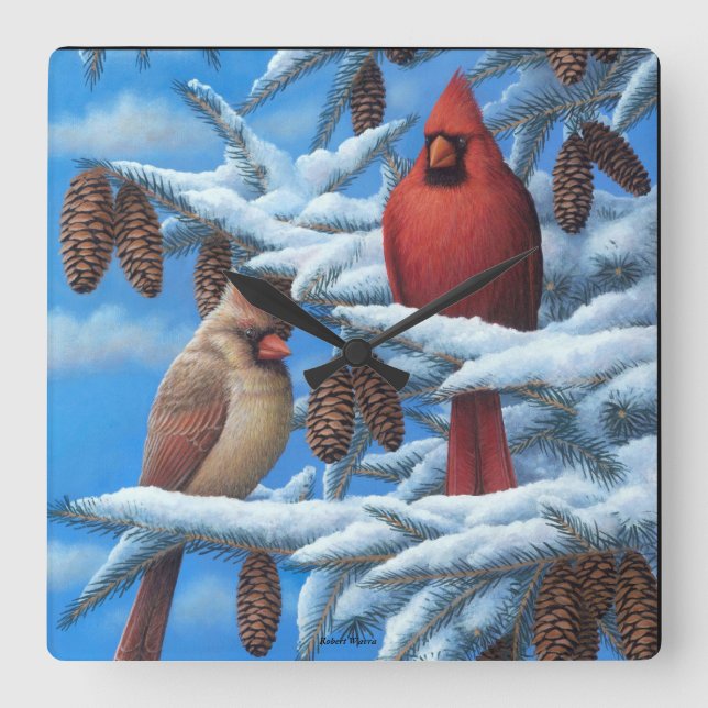 Kardinals Wall Clock Quadratische Wanduhr (Vorderseite)