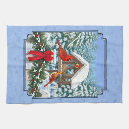 Kardinals Weihnachtsfest Blau Geschirrtuch