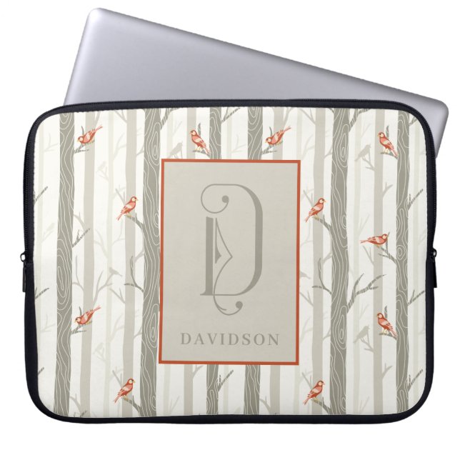 Kardinalvögel in Birken, Monogramm, Nachname Benut Laptopschutzhülle (Vorderseite)