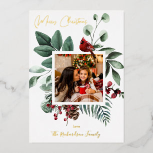 Kardinalvogel & Kiefer Frohe Weihnachten Foto Folieneinladung