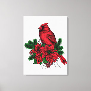 Kardinalvogel, Weihnachtsillustration Leinwanddruck