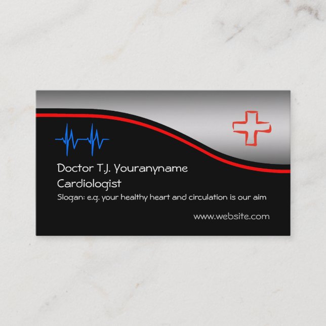 Kardiologe Medical Doctor - Ecg trace, red cross Visitenkarte (Vorderseite)