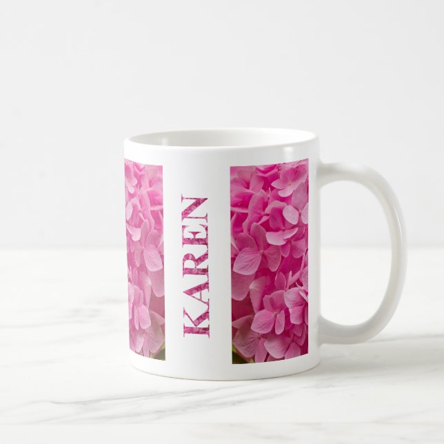 "Karen" in Pink Spring Hydrangea Letters & Blume Kaffeetasse (Rechts)