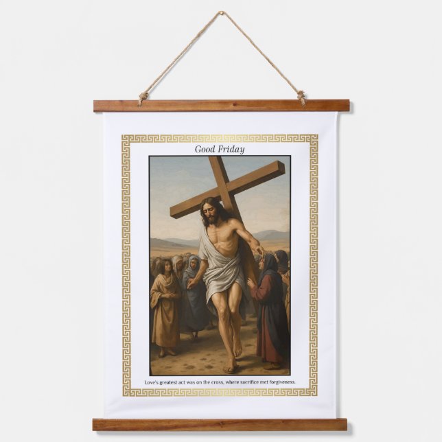 Karfreitag-Schriftteppiche Wandteppich Mit Holzrahmen (Vorderseite)