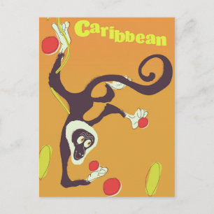 Karibik-Affe Vintage Reiseposter Postkarte