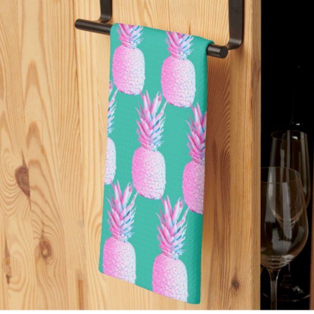 Karibik Blau Farbige Rosa Ananas  Geschirrtuch (Pink pineapples on tropical blue green! )