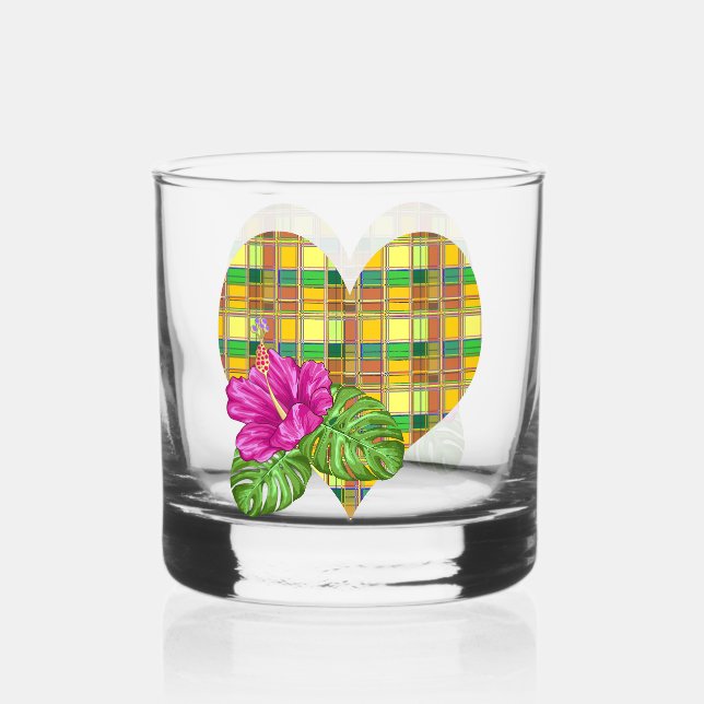 Karibik Buntes Gewebe Madras Karo Whiskyglas (Vorderseite)