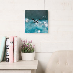 Karibik-Pool-Bokeh-Glamour 1 Quadratische Wanduhr