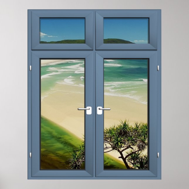Karibik Sandy Beach Window Landschaft - Illusion Poster (Vorne)