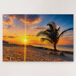 Karibik-Sonnenuntergang-Palmenbaum-Puzzle Puzzle