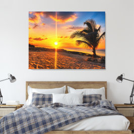 Karibik-Sonnenuntergang-Palmleinwanddruck Leinwanddruck