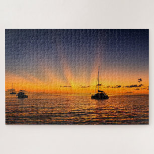 Karibik-Sonnenuntergang-Segelboot-Puzzle Puzzle