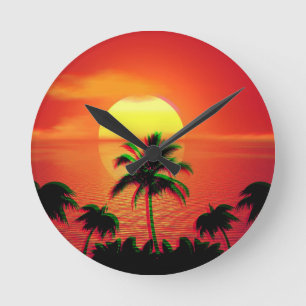 Karibik-Sonnenuntergang Vaporwave-Ästhetik Retro 8 Runde Wanduhr