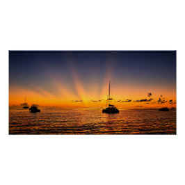 Karibik-Sonnenuntergangs-Segelboot-Glossy-Poster Poster