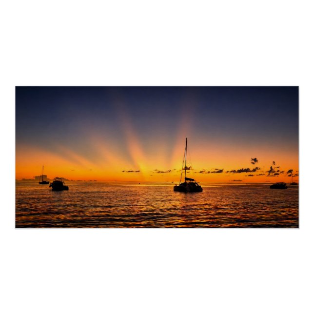 Karibik-Sonnenuntergangs-Segelboot-Glossy-Poster Poster (Vorderseite)