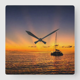 Karibik-Sonnenuntergangs-Segelboot-Wanduhr Quadratische Wanduhr