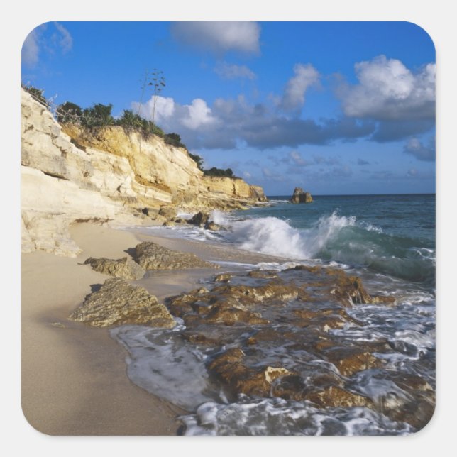 Karibik, St. Martin, Cliffs am Strand von Cupecoy Quadratischer Aufkleber (Vorderseite)