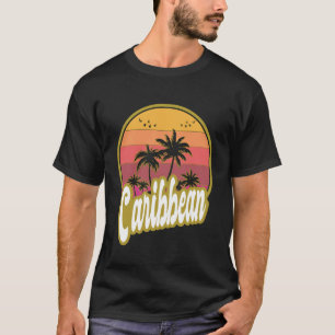Karibik-Strand Retro-Sonnenuntergang T-Shirt