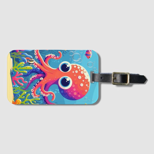 Karibik-/Tropen-/Hawaii süße Octopus Gepäckanhänger (Vorderseite (Horizontal))