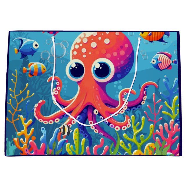 Karibik-/Tropen-/Hawaii süße Octopus Große Geschenktüte (Vorderseite)