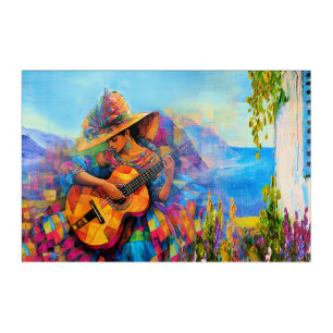 Karibikdame mit Gitarrenmalerei Acryl Wandkunst