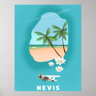 Karibikinsel Nevis Illustrierte Karte. Poster