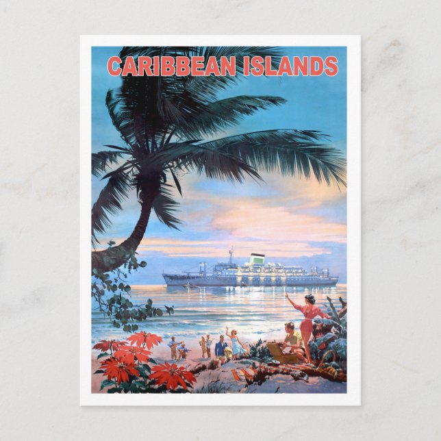 Karibikinseln, Kreuzfahrtschiff, Vintage Postkarte (Vorderseite)