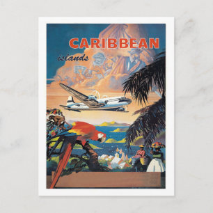 Karibikinseln mit dem Flugzeug, Vintage-Fluggesell Postkarte